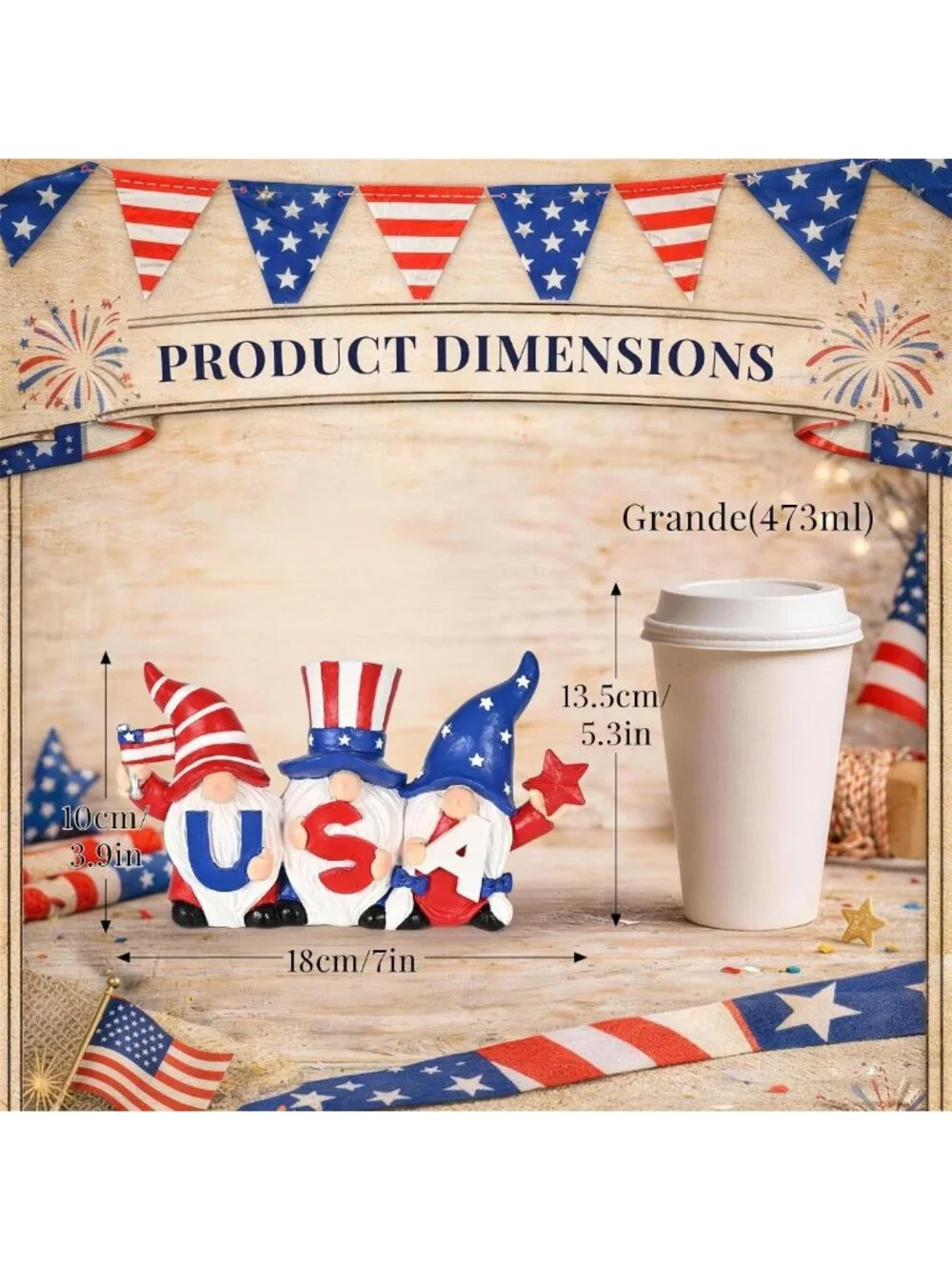 Patriotic 4th of July Garden Gnomes - Outdoor Memorial Day Decor, Stars